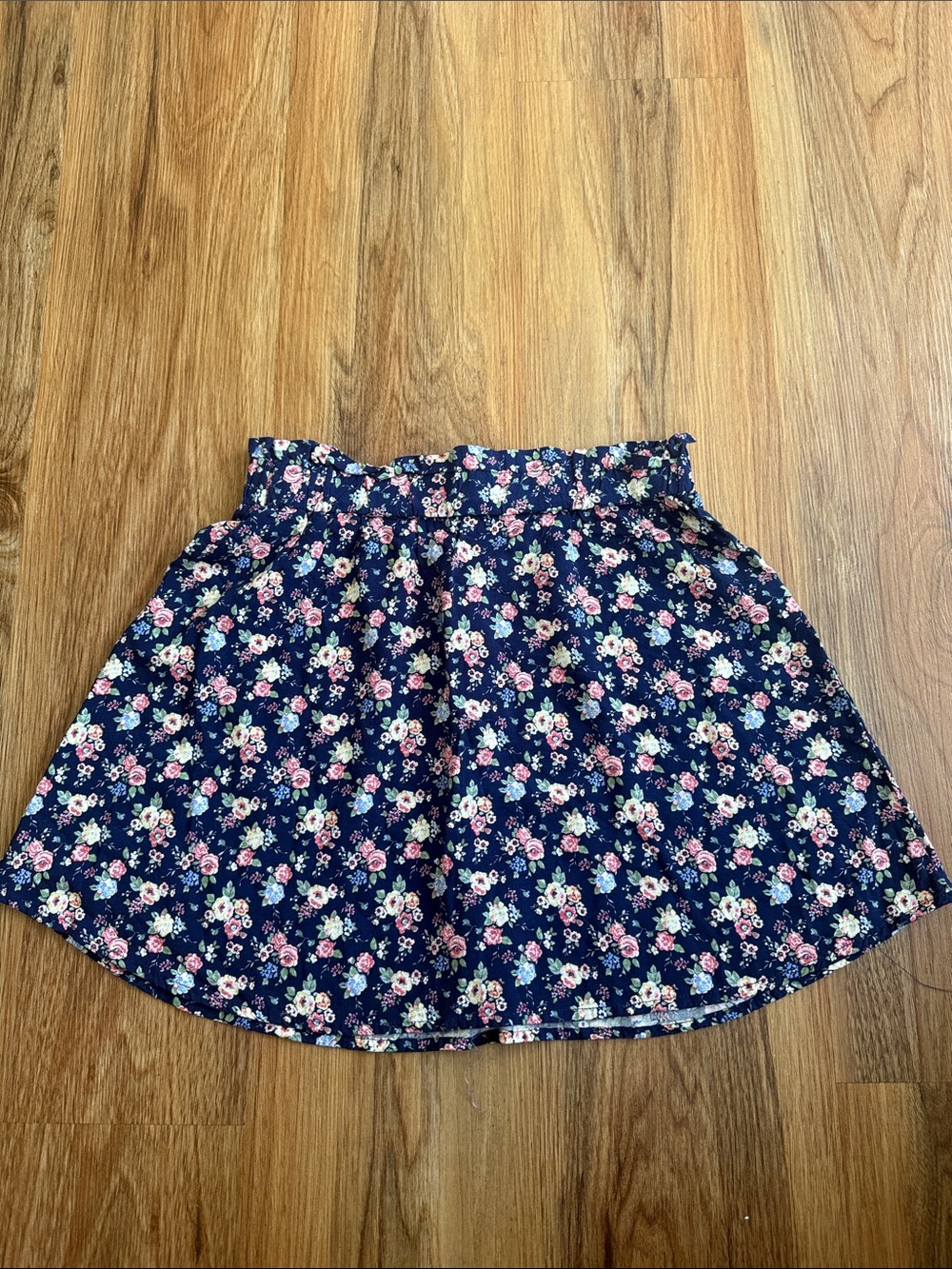 Copper Key Navy Floral Circle Skirt with Pink & Cream Blooms